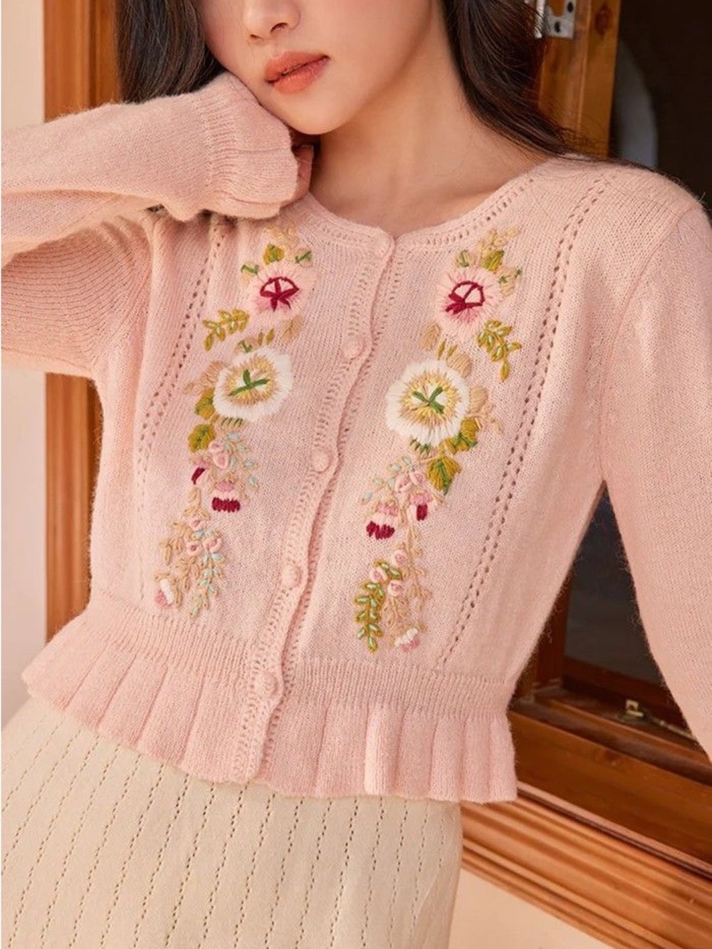 LACEMADE Sweet Nectar Fairycore Cropped Embroidered Cardigan Cottagecore Floral